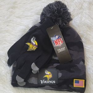 SOLD NFL Minnesota Vikings Black Camo Beanie & Gloves Salute to Service Set🏈